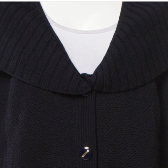 St. John Textured Navy 100% Wool Shawl Cardigan - Picture 7 of 11